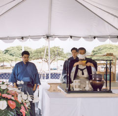 Memorial Kencya Ceremony for Japan and American War Dead on USS Missouri deck